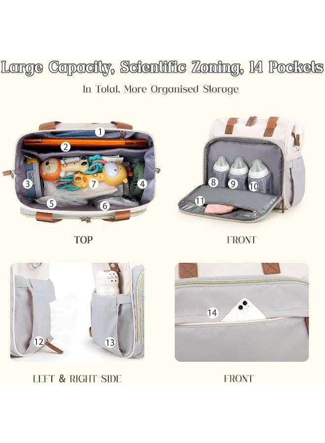 Pripher 4 in 1 Diaper Bag Backpack, Mommy Diaper Bag for Baby, Travel Diaper Bag Converts into Backpack with Shoulder Strap, Large Capacity Mom Backpack for Hospital, Multifunction Tote Blue&Beige - Image 4