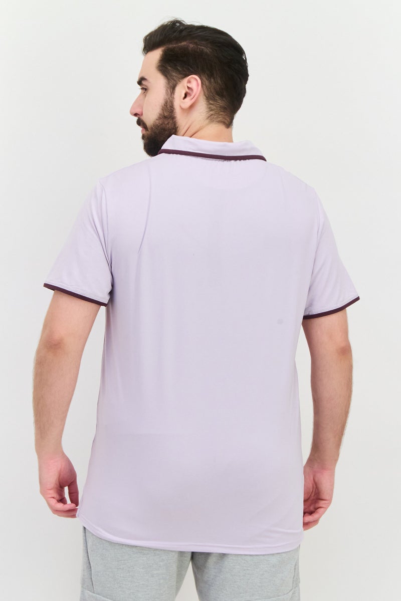 MOTION Men Regular Fit Brand Logo Short Sleeves Polo Shirt, Levander - Image 3