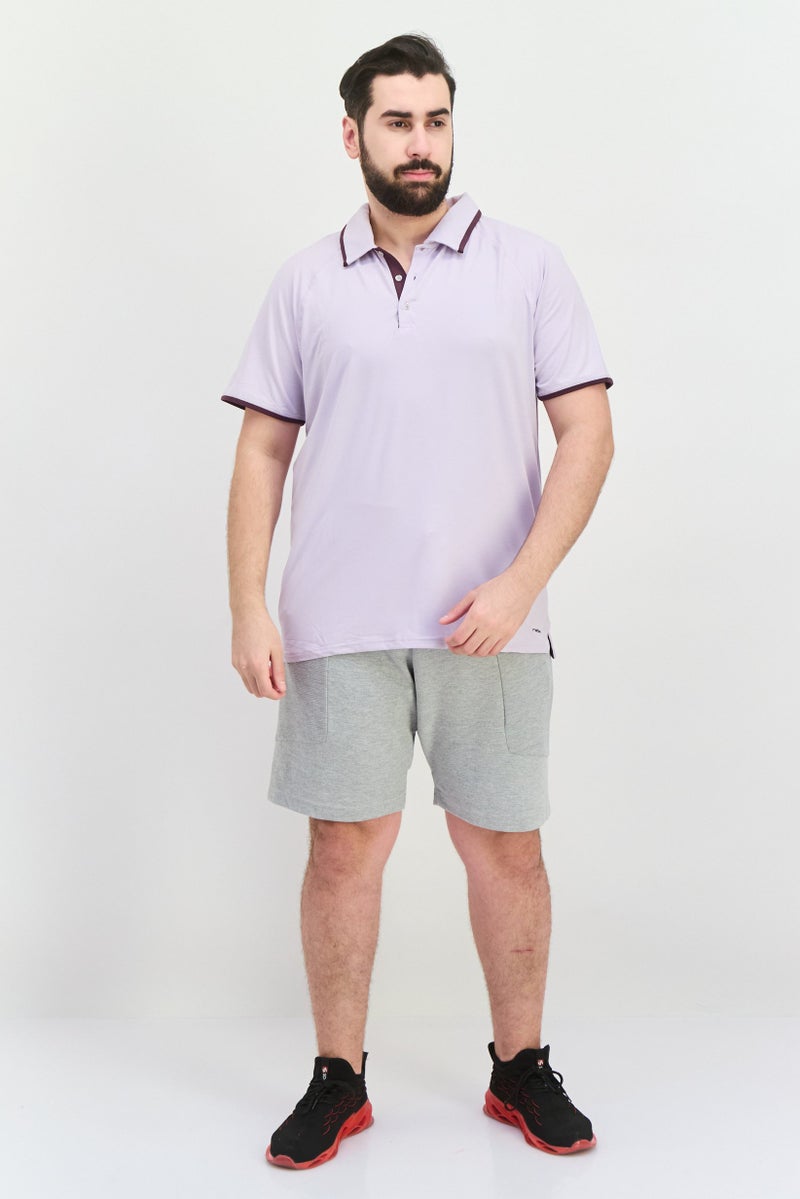 MOTION Men Regular Fit Brand Logo Short Sleeves Polo Shirt, Levander - Image 4