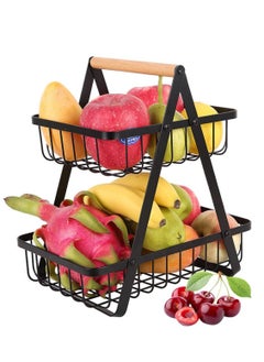 2 Tier Metal Fruit Bowl Fruit Basket for Kitchen Removable Portable Wire Storage Basket Fruit And Vegetable Storage Cart Vegetable Bins Rack Large-Capacity Portable Shelf Storage Rack for Picnics