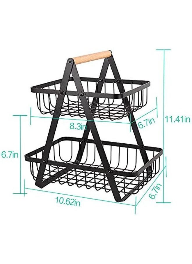 Generic - 2 Tier Metal Fruit Bowl Fruit Basket for Kitchen Removable Portable Wire Storage Basket Fruit And Vegetable Storage Cart Vegetable Bins Rack Large-Capacity Portable Shelf Storage Rack for Picnics - Image 1