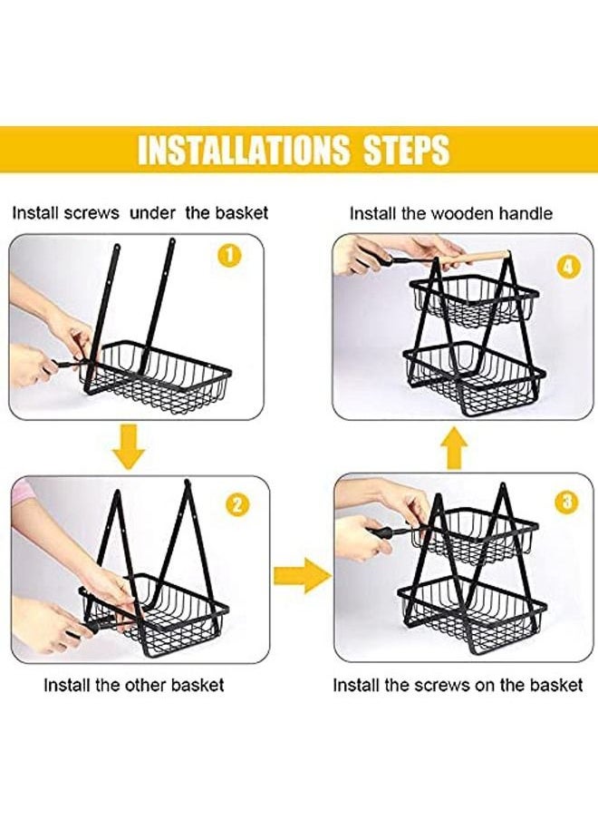 Generic - 2 Tier Metal Fruit Bowl Fruit Basket for Kitchen Removable Portable Wire Storage Basket Fruit And Vegetable Storage Cart Vegetable Bins Rack Large-Capacity Portable Shelf Storage Rack for Picnics - Image 1