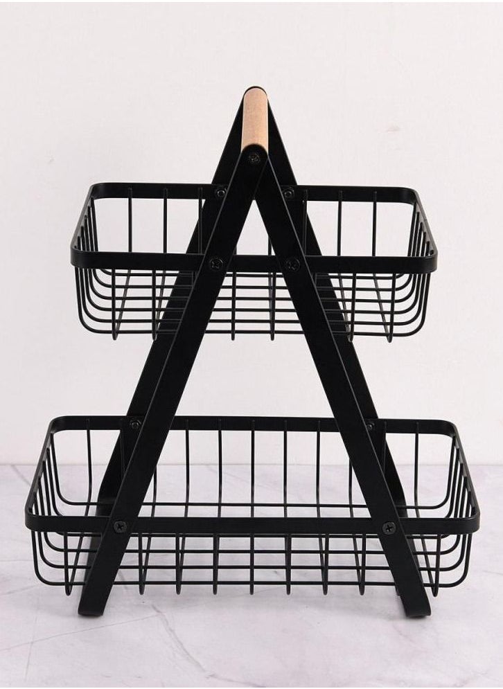 Generic - 2 Tier Metal Fruit Bowl Fruit Basket for Kitchen Removable Portable Wire Storage Basket Fruit And Vegetable Storage Cart Vegetable Bins Rack Large-Capacity Portable Shelf Storage Rack for Picnics - Image 1