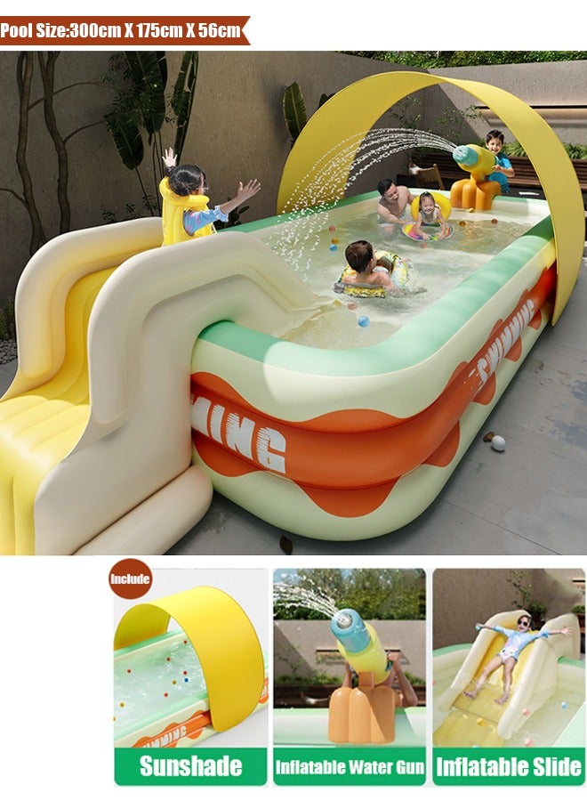 VUCATIN Inflatable Swimming Pool with Water Slide Inflatable Slide Water Pool with Inflatable Water Gun and Awning Inflatable Mega Bouncy Castle Water Park Swim Centre Pools for Backyard Garden Summer Water Party (300X175X56cm) - Image 1