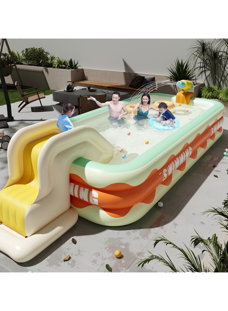 VUCATIN Inflatable Swimming Pool with Water Slide Inflatable Slide Water Pool with Inflatable Water Gun and Awning Inflatable Mega Bouncy Castle Water Park Swim Centre Pools for Backyard Garden Summer Water Party (300X175X56cm) - Image 3