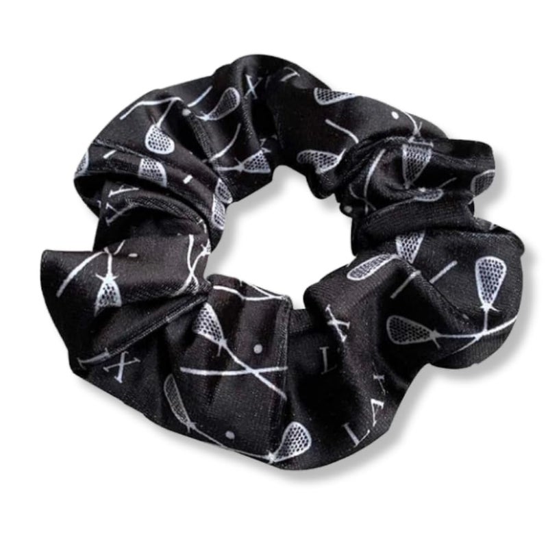 Sportybella Girls Lacrosse Scrunchie Black Velvet Hair Tie for All Hair Types Lacrosse Stick Design Lacrosse Accessories 1 Count