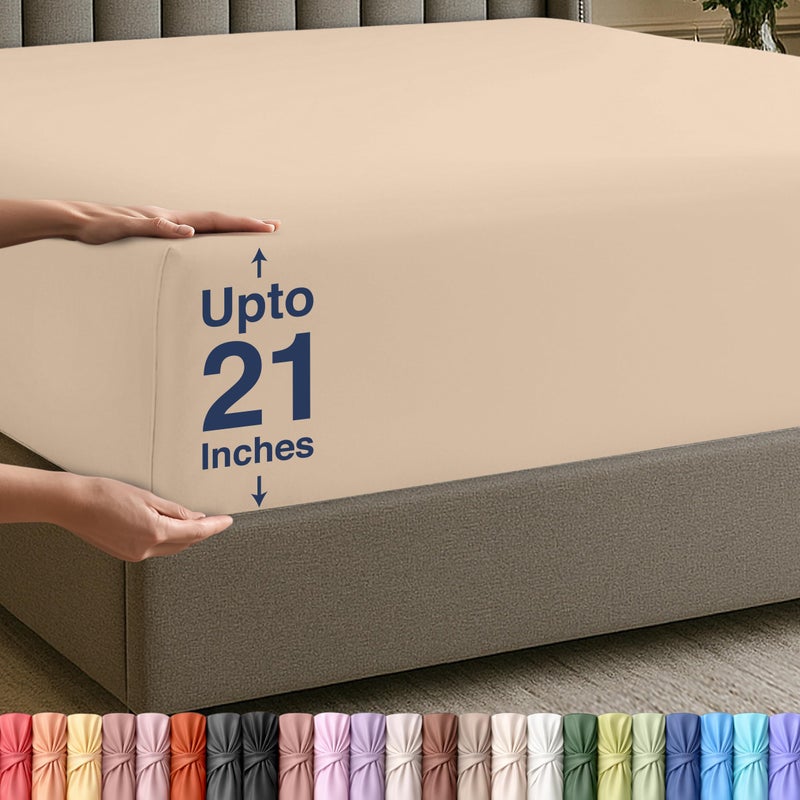 Utopia Bedding Extra Deep Pocket Queen Fitted Sheet Fits up to 21 Inch Mattress Hotel Luxury Soft Breathable and Comfy Shrinkage and Fade Resistant Easy Care Beige - Image 2