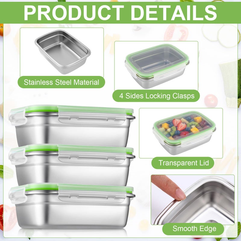 Blushtier 12 Pcs 304 Stainless Steel Food Storage Containers with Airtight Lids Metal Meal Prep Containers Bento Lunch Boxes, Freezer and Dishwasher Safe Keep Food Fresh for Kitchen, Picnic, Camping - Image 3