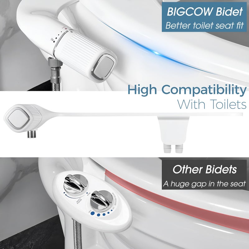 BIGCOW Ultra-Slim Bidet Attachment for Toilet - Dual Nozzle (Frontal & Rear Wash) with Adjustable Cold Water Pressure and Stainless Steel Inlet - Hygienic Solution for Fresh Cleanliness, Silver 1 Pcs - Image 3