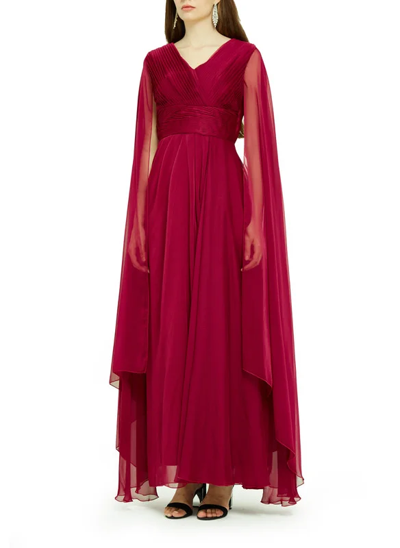 امري Pleated Wrapped Cape Sleeve Gown