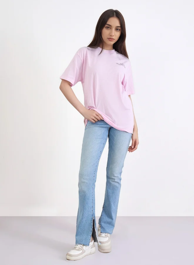 Styli Styli Pink Oversized Graphic Print T-Shirt