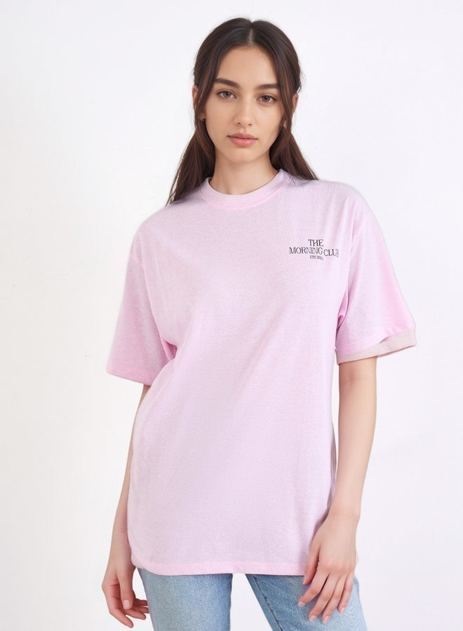 Styli Pink Oversized Graphic Print T-Shirt - Image 1