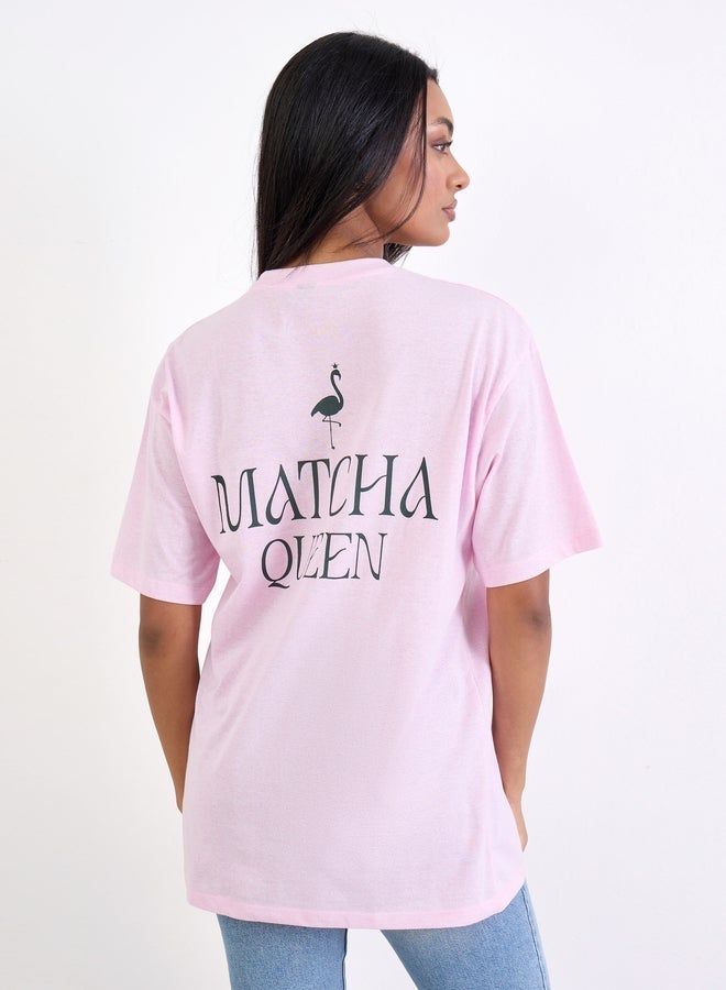 Styli Pink Oversized Graphic Print T-Shirt - Image 4