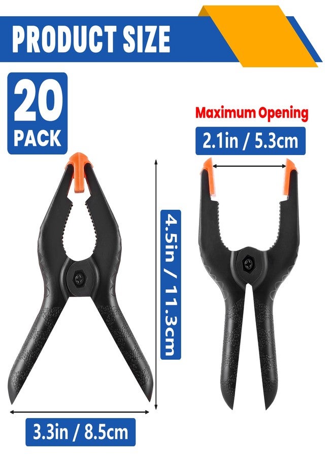 NUITPY 20 Pack 4.5 inch Plastic Spring Clamps, Black Heavy Duty Clips, Backdrop Clips Clamps, Woodworking Clamps, Plastic Clamps for Crafts, Backdrop Stand, Woodworking, Photography - Image 2