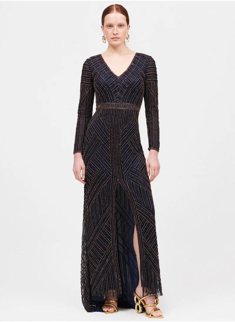 BEAUUT Jessica Embellished V-Neck Dress
