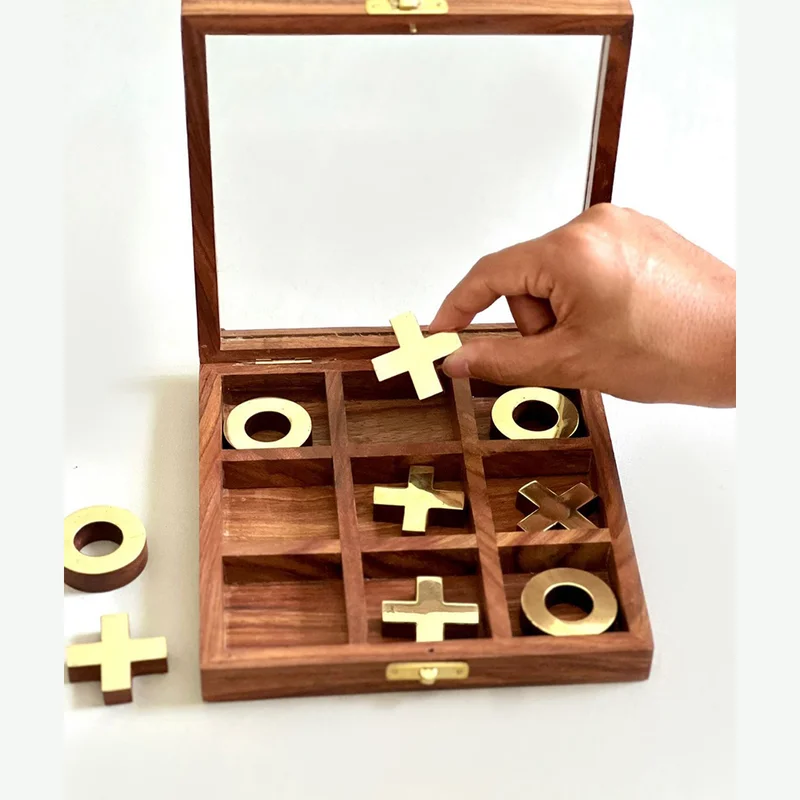 Casa Quesera wooden tic tac toe with brass finishing