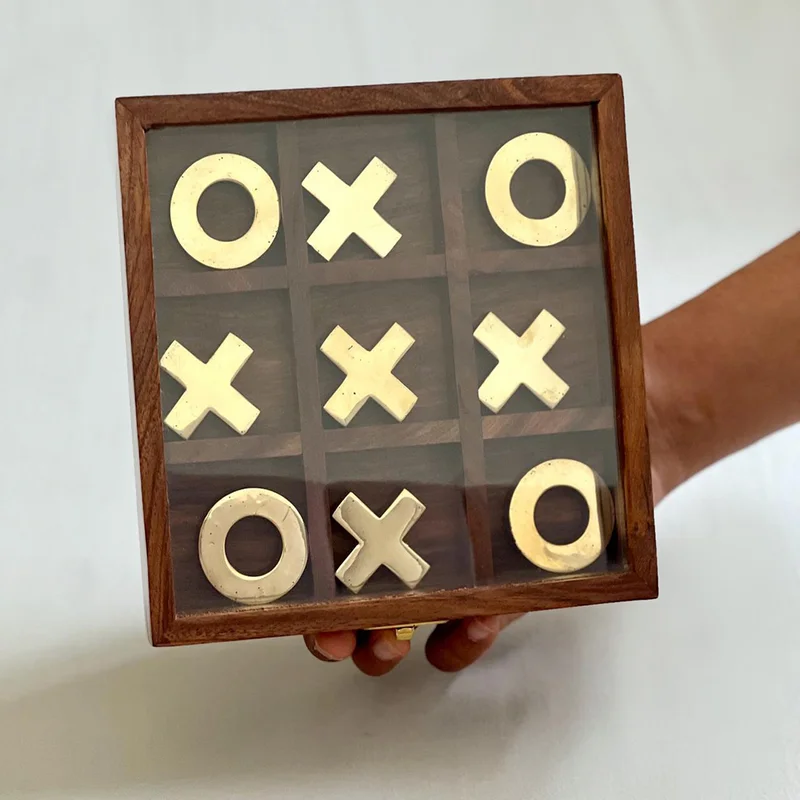 Casa Quesera wooden tic tac toe with brass finishing