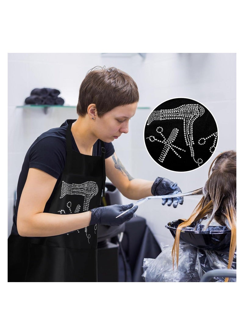 Generic Hair Stylist Apron Hairstylist Salon Apron with Rhinestone Tools and 3 Pockets Waterproof Hairdresser Barber Aprons for Women Men Hairdressers Cosmetology Aprons Dog Grooming Work Smock Barber  - Image 2