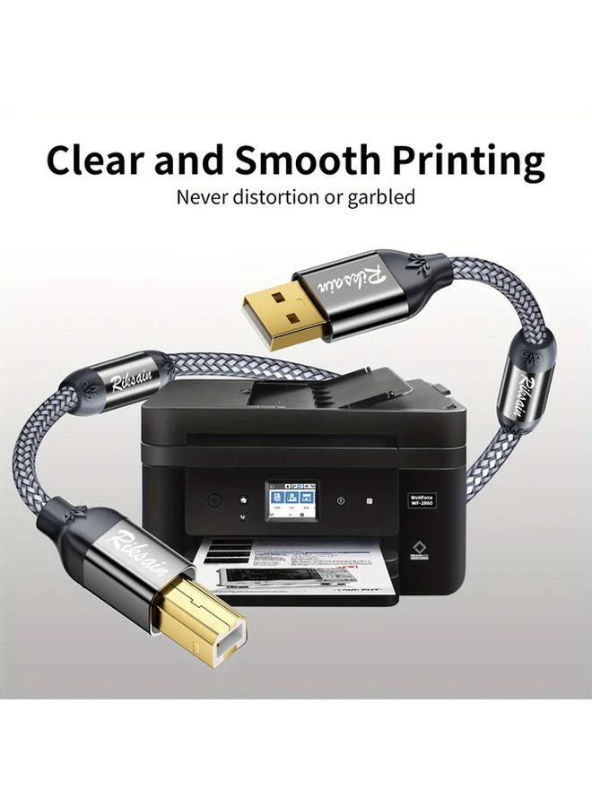 كابل طابعة من USB A إلى USB B 0.6 متر، كابل بيانات USB 2.0 عالي السرعة مضفر بالنايلون - Image 5