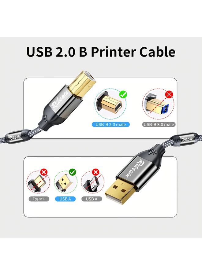 كابل طابعة من USB A إلى USB B 0.6 متر، كابل بيانات USB 2.0 عالي السرعة مضفر بالنايلون - Image 4