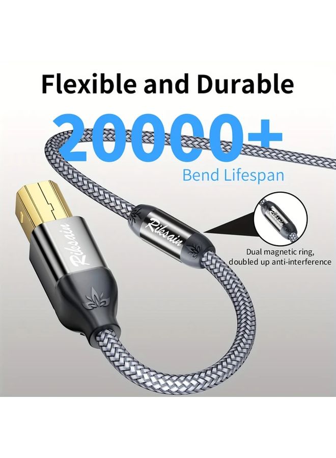 كابل طابعة من USB A إلى USB B 0.6 متر، كابل بيانات USB 2.0 عالي السرعة مضفر بالنايلون - Image 3