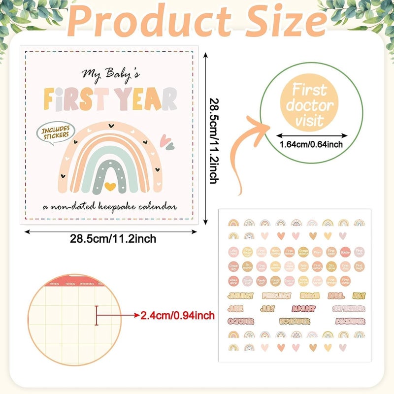 CHUNNIN Boho Rainbow Babys First Year Calendar with Stickers Boho 1st Year Tracker First Year Book Baby First Year Milestones Newborn Baby Memory Calendar Keepsake for Baby Girl or Boy - Image 3