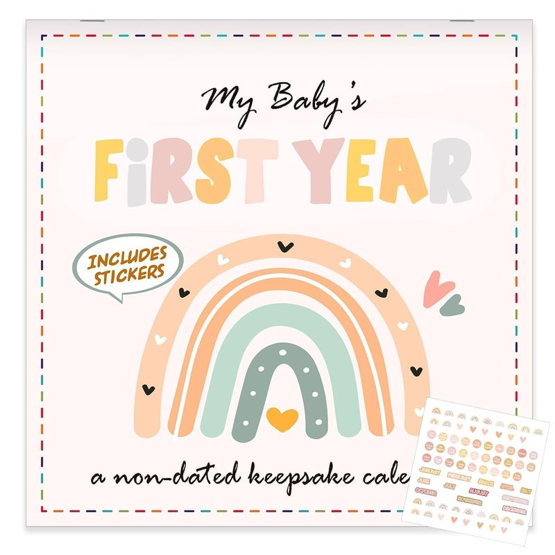 CHUNNIN Boho Rainbow Babys First Year Calendar with Stickers Boho 1st Year Tracker First Year Book Baby First Year Milestones Newborn Baby Memory Calendar Keepsake for Baby Girl or Boy - Image 1