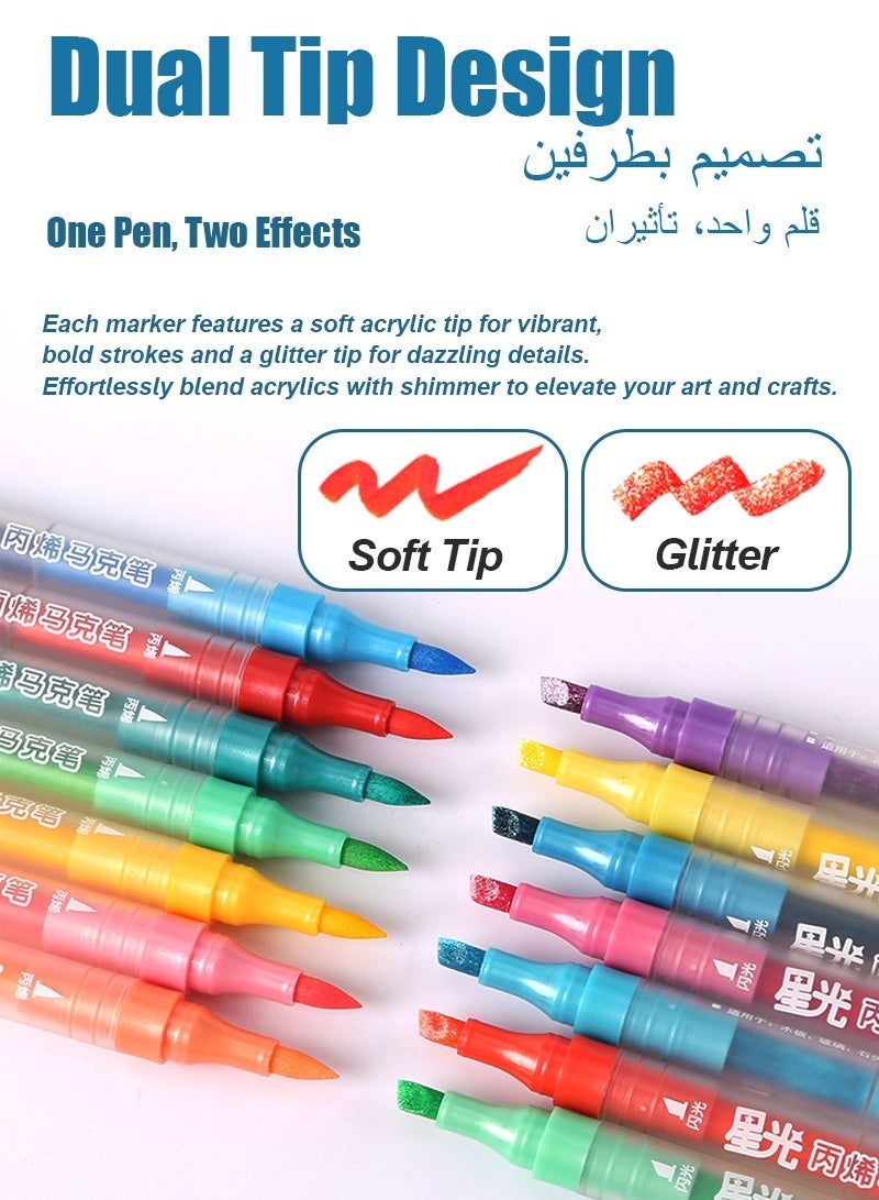 Zhi Jin 24Pcs 48 Colors Dual Tip Glitter Acrylic Markers Set, Soft Brush Starlight Shimmer Paint Pens, 2-in-1 Multi-Surface Art Markers for Kids & Adults DIY Crafts - Image 5