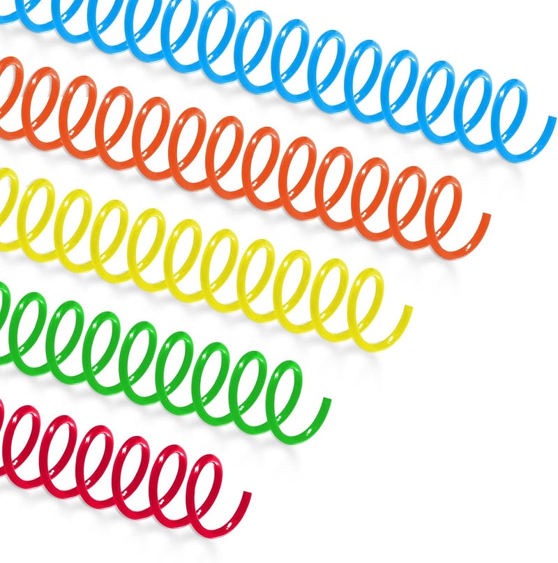 TOTiyea 50 Pack Plastic Spiral Binding Coils, 3/8 Inch (10mm), 4:1 Pitch, Assorted Colors, Plastic Binding Spirals (Red, Orange, Yellow, Blue, and Green) - Image 1