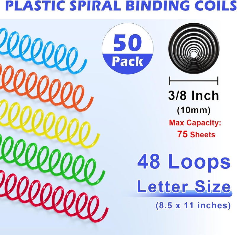 TOTiyea 50 Pack Plastic Spiral Binding Coils, 3/8 Inch (10mm), 4:1 Pitch, Assorted Colors, Plastic Binding Spirals (Red, Orange, Yellow, Blue, and Green) - Image 2