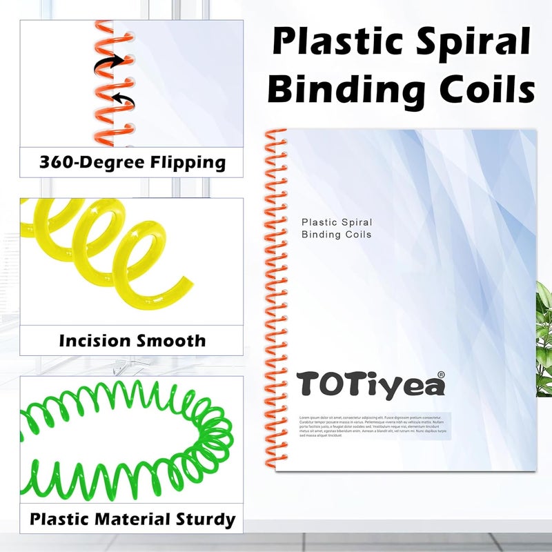 TOTiyea 50 Pack Plastic Spiral Binding Coils, 3/8 Inch (10mm), 4:1 Pitch, Assorted Colors, Plastic Binding Spirals (Red, Orange, Yellow, Blue, and Green) - Image 4