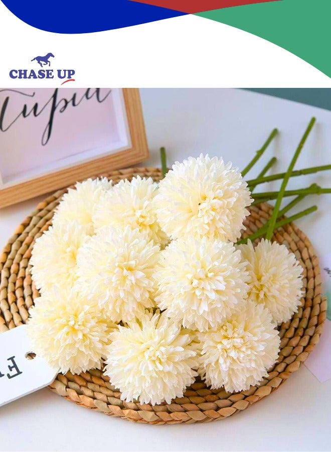 Chase Up Artificial Flowers Chrysanthemum Ball Flowers Bouquet 10pcs Present for Important People Glorious Moral for Home Office Coffee House Parties and Wedding(Milk White) - Image 1
