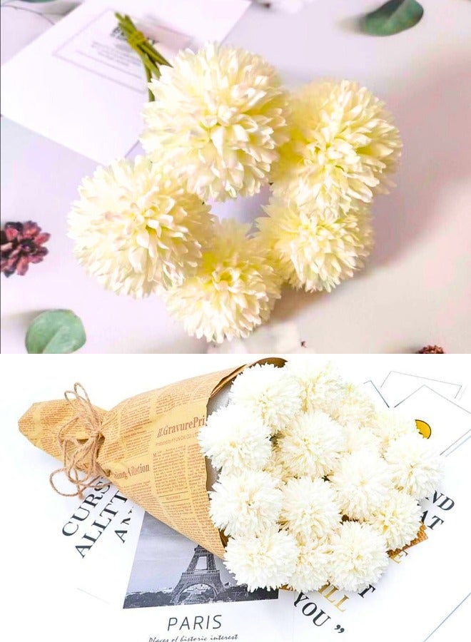 Chase Up Artificial Flowers Chrysanthemum Ball Flowers Bouquet 10pcs Present for Important People Glorious Moral for Home Office Coffee House Parties and Wedding(Milk White) - Image 3