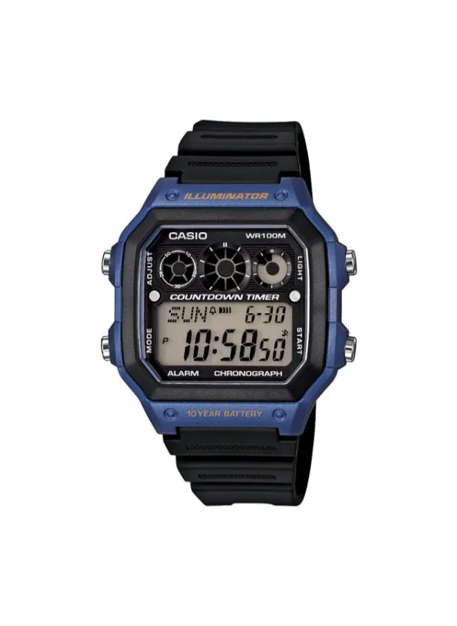 CASIO Men's Digital Display Watch With Black Leather Strap - AE-1300WH-2A