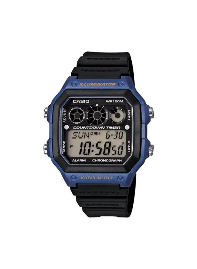CASIO Men's Digital Display Watch With Black Leather Strap - AE-1300WH-2A