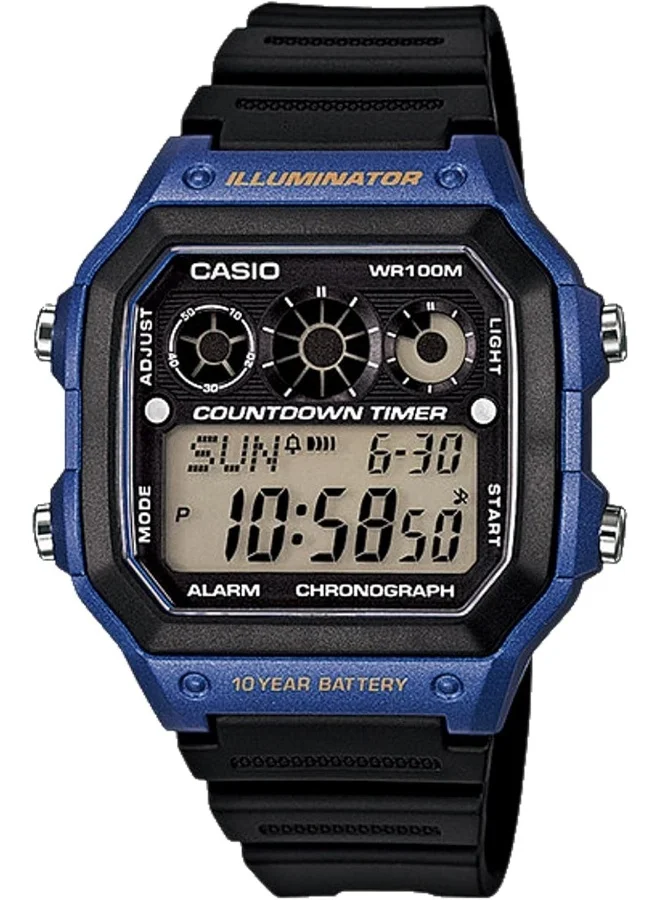 كاسيو Men's Watch - AE-1300WH-2AVDF Blue/Grey Dial, Black Band