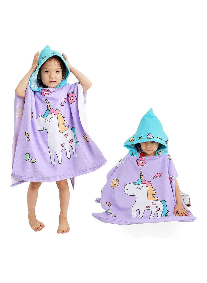GNAFOTU Baby Bath Towel Beach Towel, Thicker Kids Hooded Beach Towel for Boys Girls, Softest Hooded Bath Towel Wrap Pool Beach Towel for Babie, Toddler Bathrobe for Kids 3-7 Years, Unicorn  - Image 1