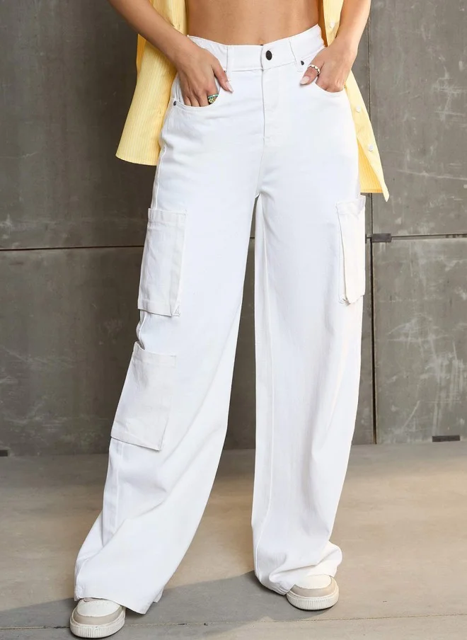 ساسافراس Comfort High-Rise Light Fade Cargo Jeans for Women