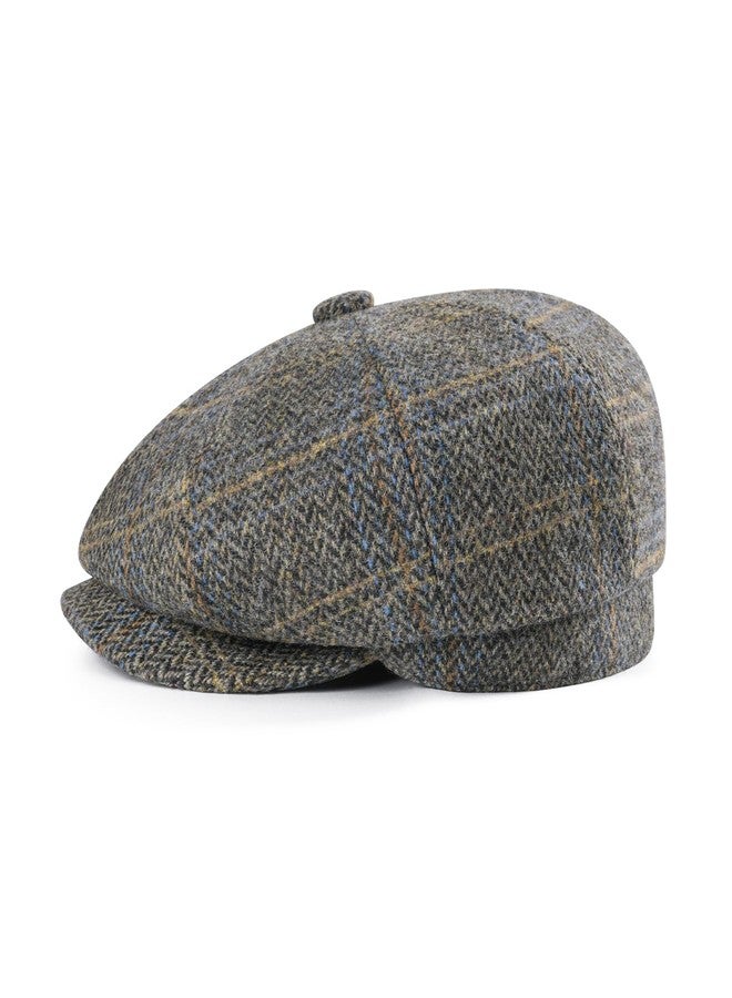 FEINION Men's Wool Newsboy Cap 8 Panel Ivy Tweed Cabbie Flat Hat Baker Boy Cap, Plaid Khaki, 7 1/4 - Image 3