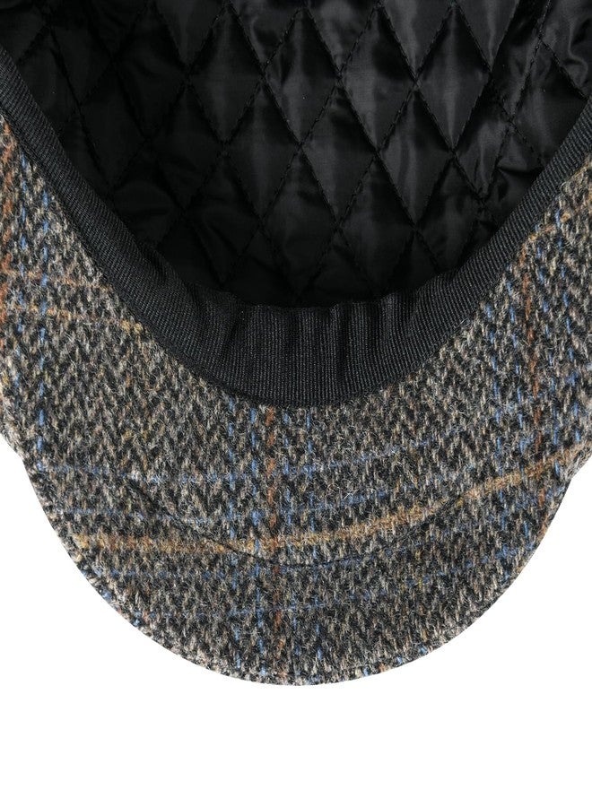 FEINION Men's Wool Newsboy Cap 8 Panel Ivy Tweed Cabbie Flat Hat Baker Boy Cap, Plaid Khaki, 7 1/4 - Image 5
