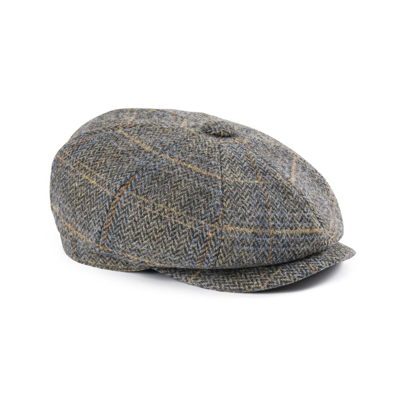 FEINION Men's Wool Newsboy Cap 8 Panel Ivy Tweed Cabbie Flat Hat Baker Boy Cap, Plaid Khaki, 7 1/4 - Image 1