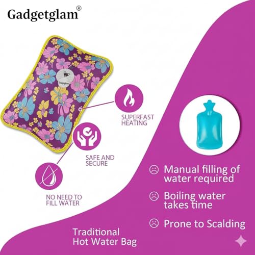 Gadgetglam Hot Water Bag Heating Bag Gel For Heat Pad Electric For Electric Heating Pad For Back Pain Men & Women With Charging Cord - Image 5