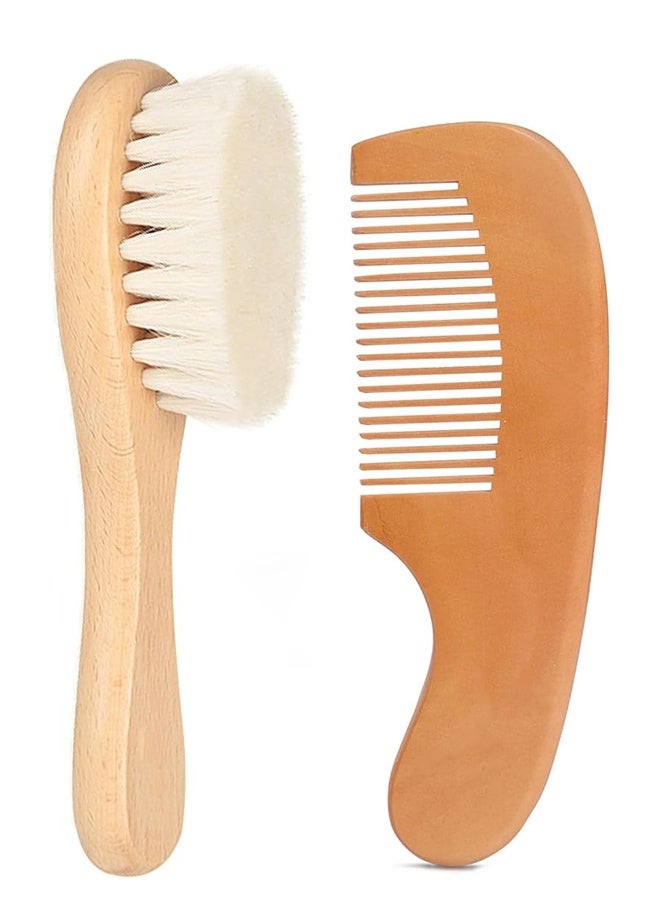 2 PCS Baby Hair Bush and Comb, Wooden Baby Hair Brush Set with Soft Goat Bristle and Baby Comb - Image 1