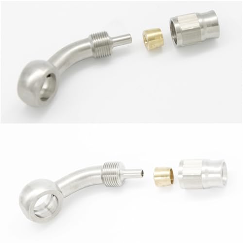 KRD PERFORMANCE Stainless Steel 45 Degree Brake Hose End Fitting Banjo Eye Hole Diameter 102mm M10 to AN3 PTFE Brake Hose Line With Brass Olive - Image 3