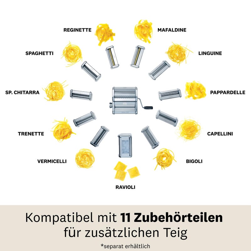 ماركاتو صنع في إيطاليا أطلس 150 ماكينة صنع المعكرونة اليدوية الكلاسيكية كروم ستيل. تحضير لازانيا فيتوتشيني وتاجليوليني. - Image 5