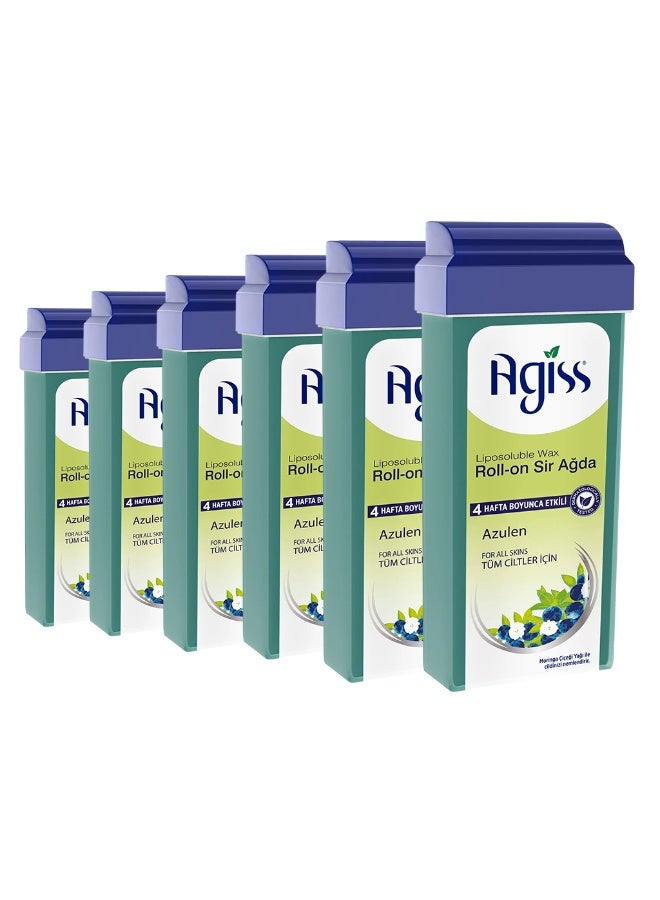 Agiss Liposoluble Roll-on Wax (6-Pack) - Azulen with Moringa & Juniper | 100ml x 6 Value Bundle | Professional Sir Ağda for All Skin Types | 4-Week Smoothness, Sugar-Free & Natural Resin | Bulk Supply - Image 1
