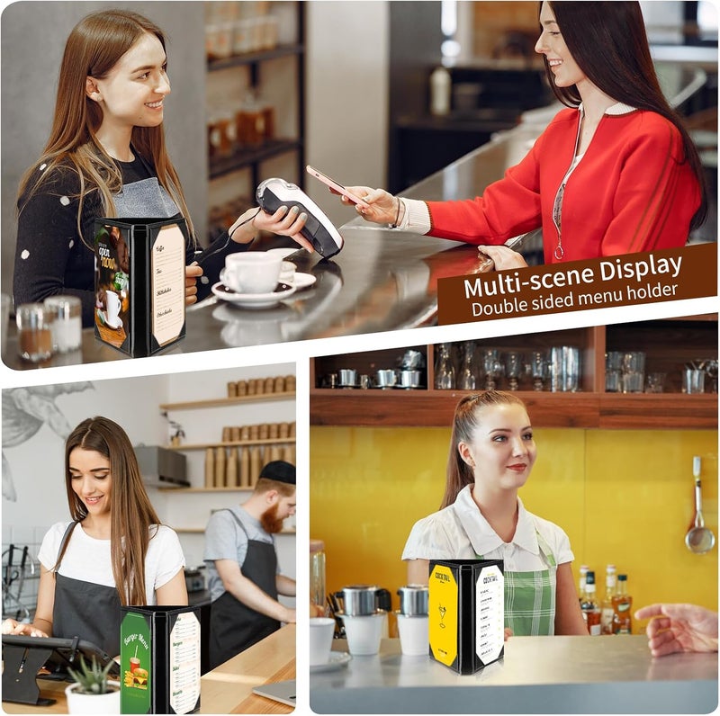 LAIAMER 5 Pack Menu Holder Triangular Black PU Leather 3 Sides Menu Holder for Restaurant Cafe Bar Wedding Supplies - Image 5