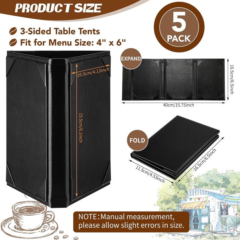 LAIAMER 5 Pack Menu Holder Triangular Black PU Leather 3 Sides Menu Holder for Restaurant Cafe Bar Wedding Supplies - Image 2