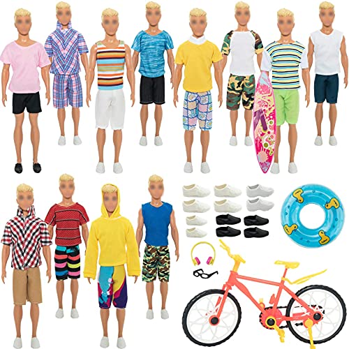SOTOGO 27 Pieces Doll Clothes and Accessories for 12" Boy Doll Includes 12 Sets Casual Clothes, Career Jacket,Pants Outfits,Shoes and Surfboard - Image 1