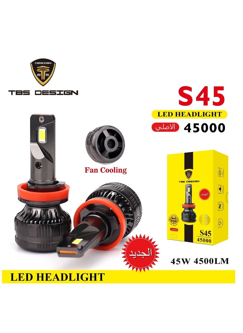 TBS DESIGN TBS DESIGN S45 H13 LED Headlight Bulbs 90W Original power with Color Temperature 6500K Lumes 90000LM Diamond White Headlamp Conversion Kit Plug and Play IP65 Waterproof 2 Pack 